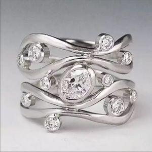 New Women’s 925 Silver MultiLayer Diamond Ring